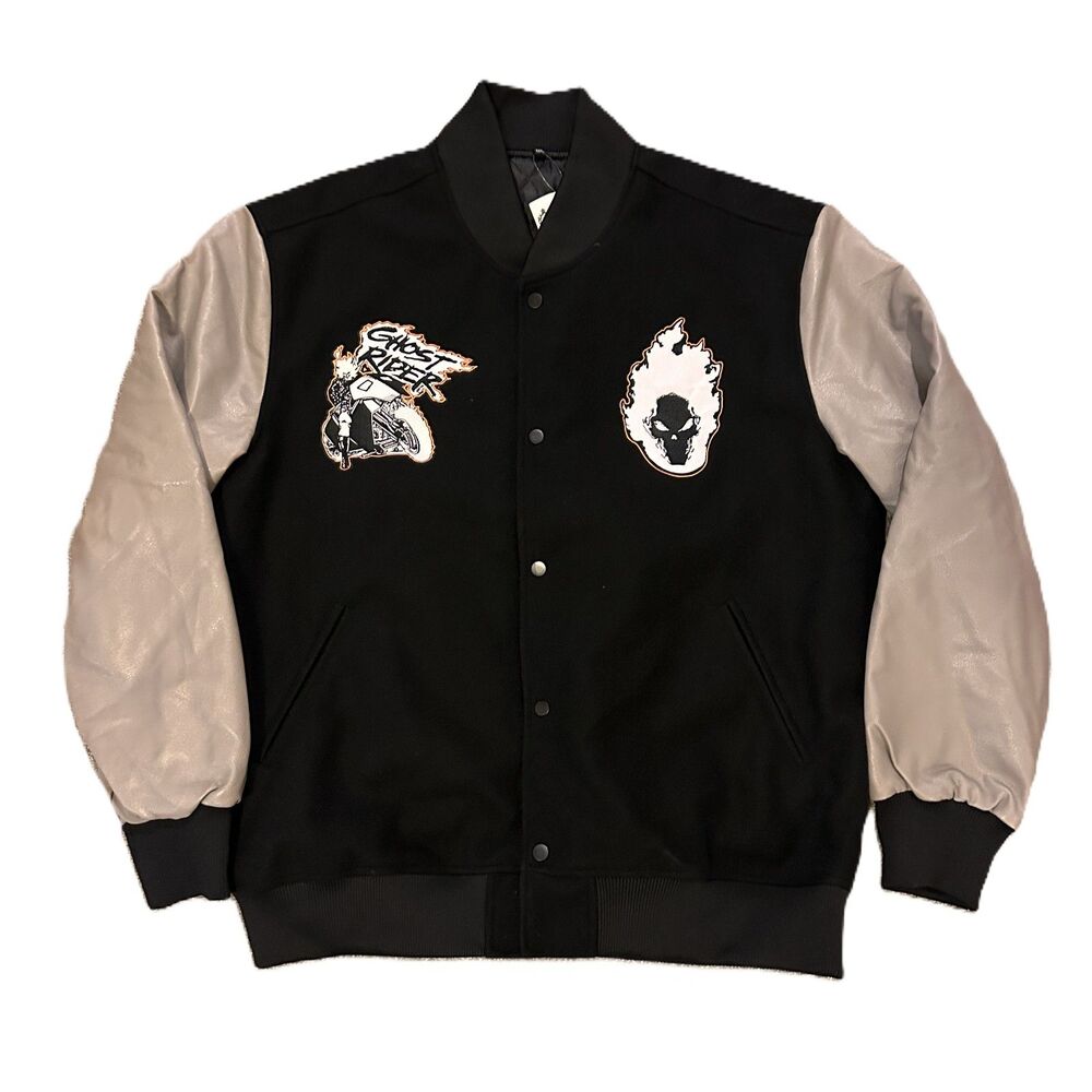 Ghost Rider Varsity Jacket - Black/Gray - Graphic / Quilted - Size 3XL